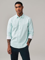White Linen Blend Printed Roll Sleeve Shirt - Image 1 of 7