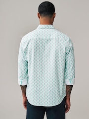 White Linen Blend Printed Roll Sleeve Shirt - Image 2 of 7