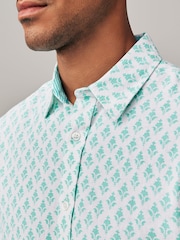 White Linen Blend Printed Roll Sleeve Shirt - Image 4 of 7