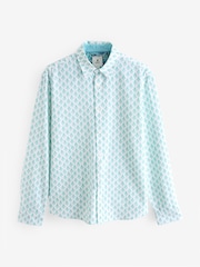 White Linen Blend Printed Roll Sleeve Shirt - Image 5 of 7