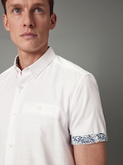 White 100% Cotton Textured Trimmed Short Sleeve Shirt - Image 1 of 9