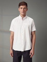 White 100% Cotton Textured Trimmed Short Sleeve Shirt - Image 2 of 9