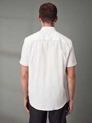 White 100% Cotton Textured Trimmed Short Sleeve Shirt - Image 3 of 9