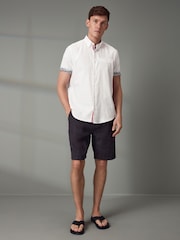 White 100% Cotton Textured Trimmed Short Sleeve Shirt - Image 5 of 9