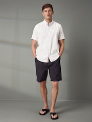 White 100% Cotton Textured Trimmed Short Sleeve Shirt - Image 6 of 9