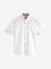 White 100% Cotton Textured Trimmed Short Sleeve Shirt - Image 7 of 9