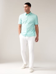 Green Linen Blend Printed Short Sleeve Shirt - Image 2 of 8