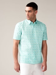Green Linen Blend Printed Short Sleeve Shirt - Image 3 of 8