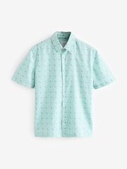 Green Linen Blend Printed Short Sleeve Shirt - Image 6 of 8