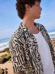 Black/Ecru Printed Short Sleeve Shirt With Cuban Collar - Image 1 of 6