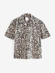 Black/Ecru Printed Short Sleeve Shirt With Cuban Collar - Image 4 of 6