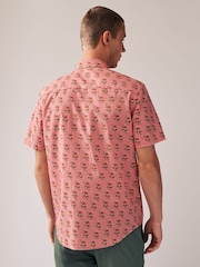 Pink 100% Cotton Floral Print Short Sleeve 100% Cotton Shirt - Image 3 of 7