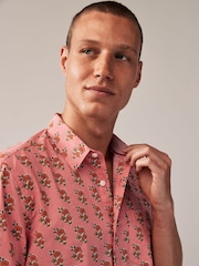 Pink 100% Cotton Floral Print Short Sleeve 100% Cotton Shirt - Image 4 of 7