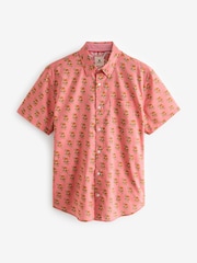 Pink 100% Cotton Floral Print Short Sleeve 100% Cotton Shirt - Image 5 of 7