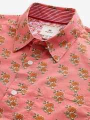 Pink 100% Cotton Floral Print Short Sleeve 100% Cotton Shirt - Image 6 of 7