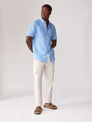 Blue Linen Blend Printed Short Sleeve Shirt - Image 3 of 7