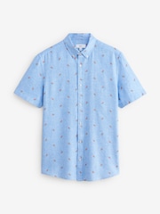 Blue Linen Blend Printed Short Sleeve Shirt - Image 5 of 7