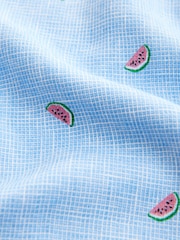 Blue Linen Blend Printed Short Sleeve Shirt - Image 6 of 7