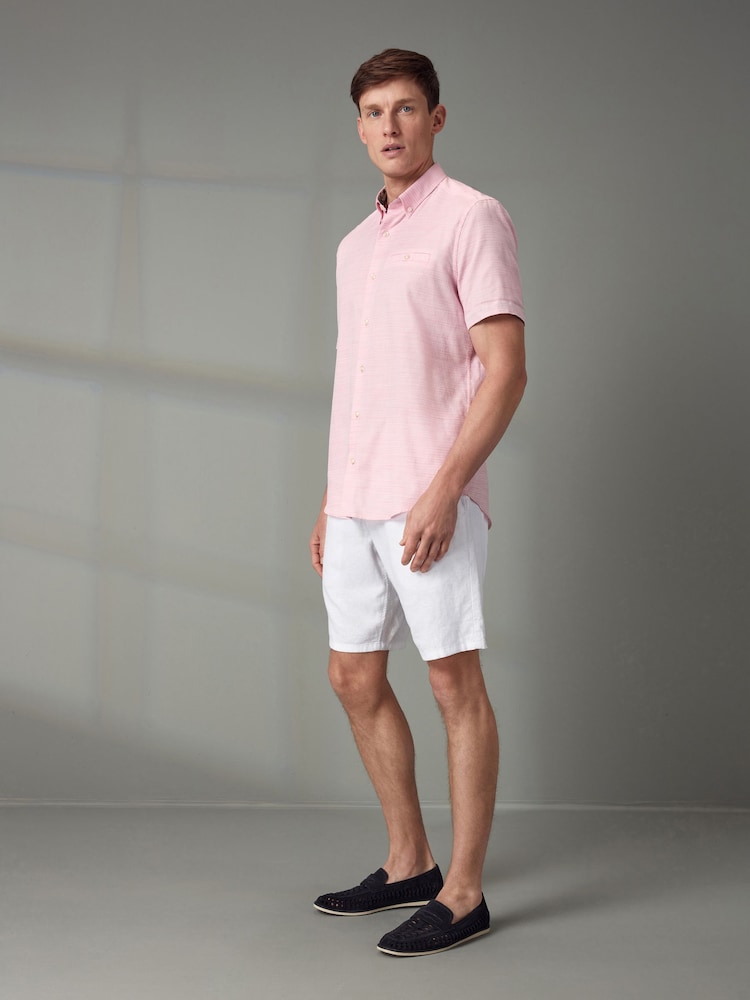 Pink Textured Trimmed Short Sleeve Shirt - Image 2 of 11 Pink Textured Trimmed Short Sleeve Shirt - Image 2 of 11