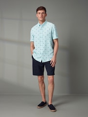 Green Linen Blend Printed Short Sleeve Shirt - Image 2 of 8