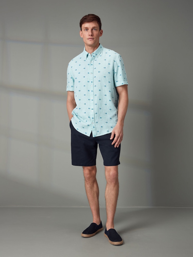 Green Linen Blend Printed Short Sleeve Shirt - Image 2 of 8