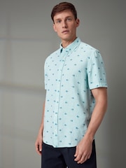 Green Linen Blend Printed Short Sleeve Shirt - Image 3 of 8