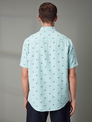 Green Linen Blend Printed Short Sleeve Shirt - Image 4 of 8