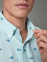 Green Linen Blend Printed Short Sleeve Shirt - Image 5 of 8