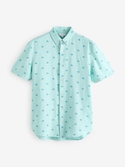 Green Linen Blend Printed Short Sleeve Shirt - Image 6 of 8