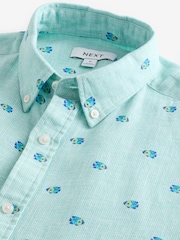 Green Linen Blend Printed Short Sleeve Shirt - Image 7 of 8