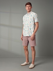White Linen Blend Floral Short Sleeve Shirt - Image 2 of 8