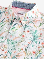 White Linen Blend Floral Short Sleeve Shirt - Image 7 of 8