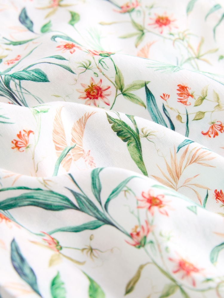 White Linen Blend Floral Short Sleeve Shirt - Image 8 of 8 White Linen Blend Floral Short Sleeve Shirt - Image 8 of 8