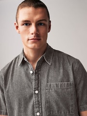 Grey 100% Cotton Denim Short Sleeve Shirt - Image 1 of 8