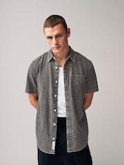 Grey 100% Cotton Denim Short Sleeve Shirt - Image 2 of 8
