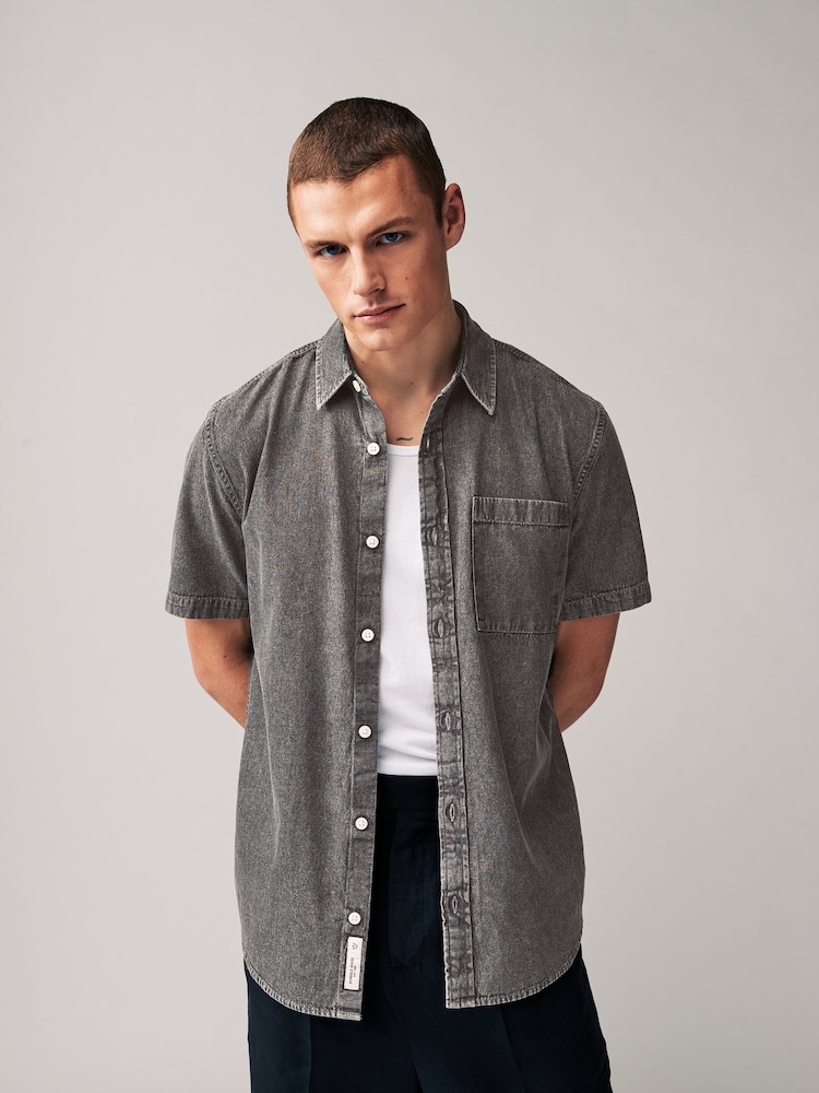 Grey 100% Cotton Denim Short Sleeve Shirt - Image 2 of 8