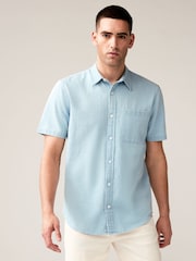 Blue 100% Cotton Denim Short Sleeve Shirt - Image 1 of 8