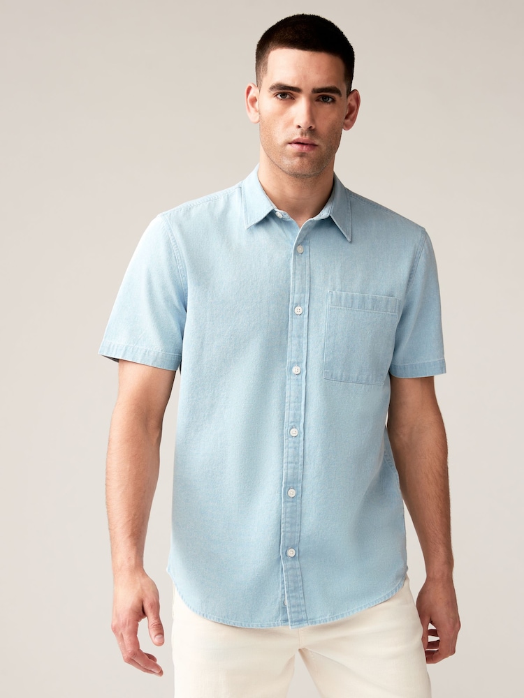 Blue 100% Cotton Denim Short Sleeve Shirt - Image 1 of 8