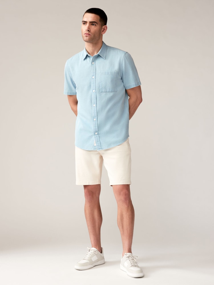 Blue 100% Cotton Denim Short Sleeve Shirt - Image 2 of 8