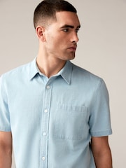 Blue 100% Cotton Denim Short Sleeve Shirt - Image 4 of 8