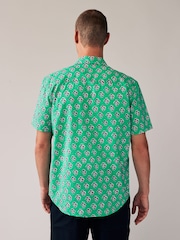 Green 100% Cotton Floral Print Short Sleeve 100% Cotton Shirt - Image 2 of 7