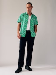 Green 100% Cotton Floral Print Short Sleeve 100% Cotton Shirt - Image 3 of 7