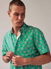 Green 100% Cotton Floral Print Short Sleeve 100% Cotton Shirt - Image 4 of 7
