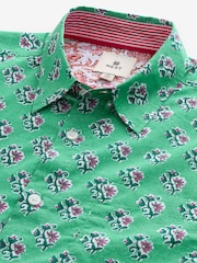 Green 100% Cotton Floral Print Short Sleeve 100% Cotton Shirt - Image 6 of 7
