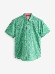 Green 100% Cotton Floral Print Short Sleeve 100% Cotton Shirt - Image 7 of 7