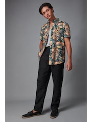 Dark Green Printed Floral Short Sleeve Shirt - Image 2 of 8