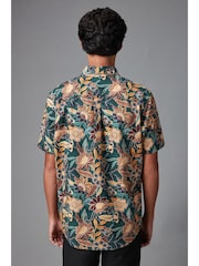 Dark Green Printed Floral Short Sleeve Shirt - Image 3 of 8