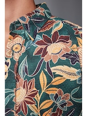 Dark Green Printed Floral Short Sleeve Shirt - Image 5 of 8