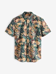 Dark Green Printed Floral Short Sleeve Shirt - Image 6 of 8