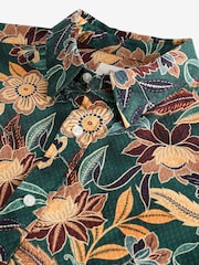 Dark Green Printed Floral Short Sleeve Shirt - Image 7 of 8
